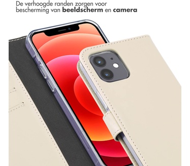 Selencia Echt Lederen Bookcase iPhone 12 (Pro) - Greige