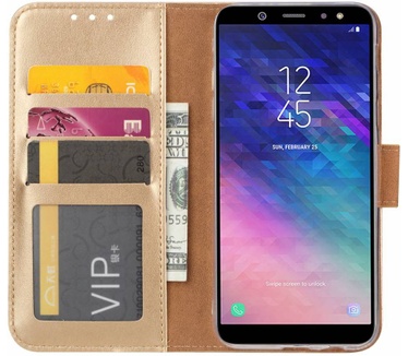 Merkloos Luxe Lederen Bookcase hoesje voor de Samsung Galaxy A6 2018 - Goud (Samsung Galaxy A6 2018) Goud