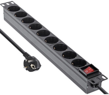 InLine 19" socket strip, 9-way earthing contact, with switch, 2m