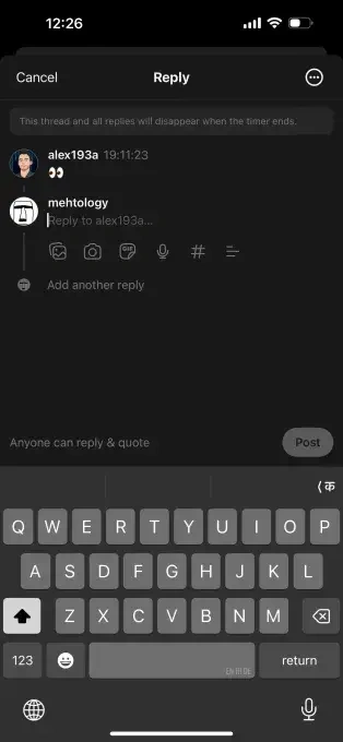 Voorbeeld van reacties op tijdelijke berichten in Threads. Bron: TechCrunch