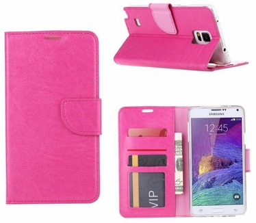 Luxe Lederen Bookcase hoesje voor de Samsung Galaxy Note 4 - Roze (Galaxy Note 4) Roze