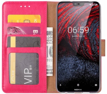 Luxe Lederen Bookcase hoesje voor de Nokia 6.1 Plus - Roze (Nokia 6.1 Plus) Roze