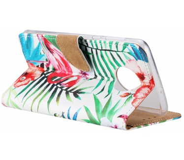 Flamingo print lederen Bookcase hoesje voor de Motorola Moto G6 Plus - Wit (Motorola Moto G6 Plus) Wit