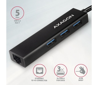 Axagon HMC-GL3A USB-C-Hub 3x USB-A Gbit-LAN schwarz