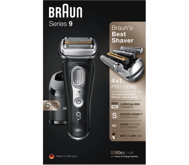 Braun Series 9 9380cc Nieuwste Generatie Elektrisch Scheerapparaat, Clean&Charge-station, Noir