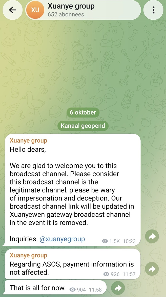 Telegram-bericht over ASOS-hack