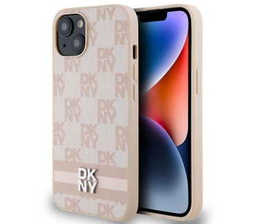 DKNY Checkered Printed Stripe Back Case - iPhone 15 (6.1") - Roze Roze