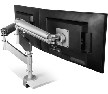 R-Go Tools Caparo 3 Pro Twin Monitorarm, gasveer, 0-18 kg, zilver