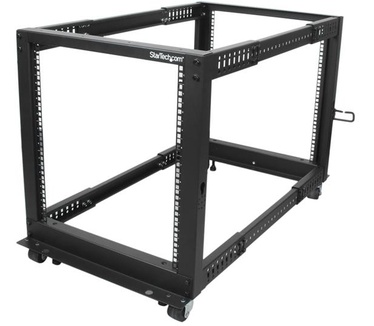 Startech.com 12U open-frame serverrack met 4 stijlen met verstelbare diepte incl. zwenkwielen/stelpoten en kabelhaken