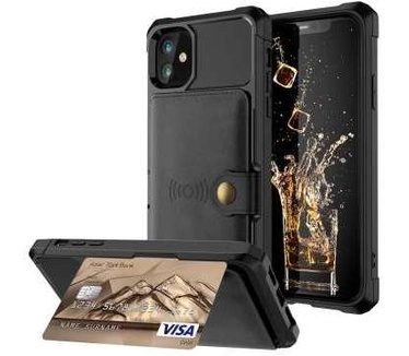 qMust Apple iPhone 12 Pro Max Magnetic Card Holder Hybrid Hoesje Zwart