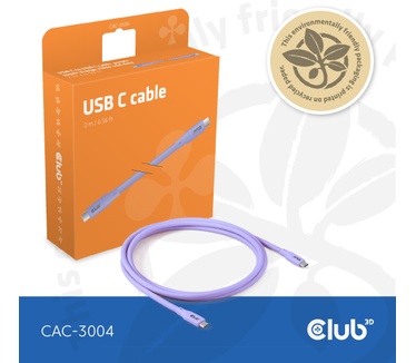 Club 3D USB C oplaadkabel paars siliconen & tangle-free