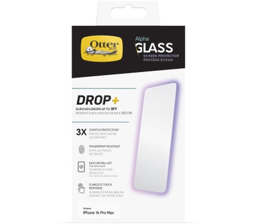 Otterbox OtterBox Alpha Glass-screenprotector voor iPhone 14 Pro Max , gehard glas, x3 krasbescherming, overleeft vallen tot 3ft, antimicrobiële bescherming