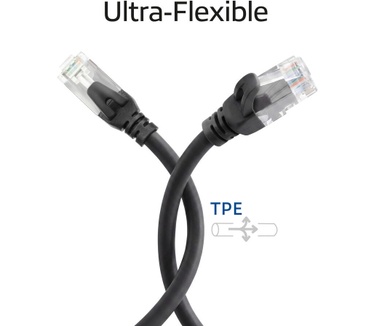 ACT Zwarte 1,5 meter TPE U/UTP CAT6A ultra-flex patchkabel snagless met RJ45 connectoren