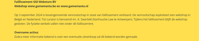 game mania failliet