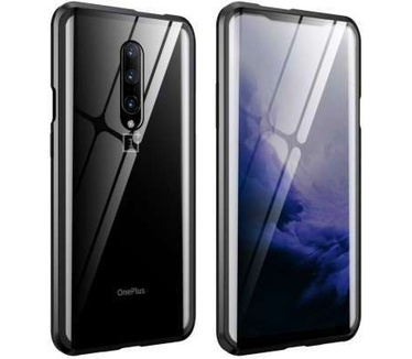 qMust OnePlus 7 Pro Magnetic Metal Tempered Glass Cover - zwart