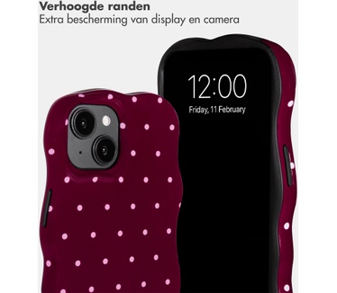 Selencia Vivid Wavy Backcover met MagSafe voor de Apple iPhone 14 / 13 - Happy Dots Burgundy