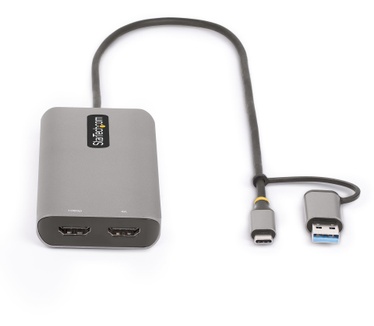 Startech.com USB-C Multiport Adapter met Ingebouwde USB-C naar USB-A Dongle, Dual HDMI (4K30Hz/1080p60Hz), 3x USB-A 5Gbps, Mini Travel Dock, Laptop Docking Station, 40cm Kabel