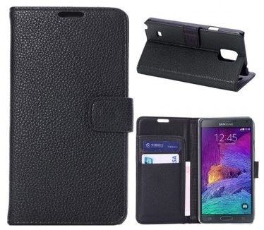 Kees Lederlook Portemonnee Hoesje Galaxy Note 4 - Compleet Zwart