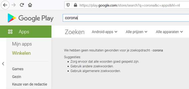 Google Play Store 'corona'