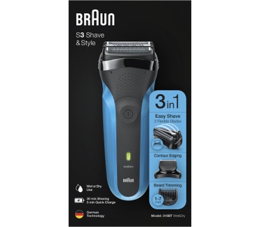 Braun Series 3 Shave&Style 310BT Elektrisch Scheerapparaat, Wet&Dry Scheermes Voor Man, Zwart/Blauw