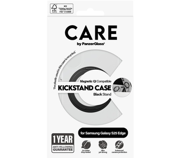 PanzerGlass CARE by PanzerGlass® Feature Case Transparent w. Black Kickstand & Qi Compatible Samsung S25 Edge