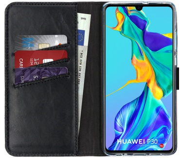 Selencia Echt Lederen Bookcase Huawei P30 - Zwart