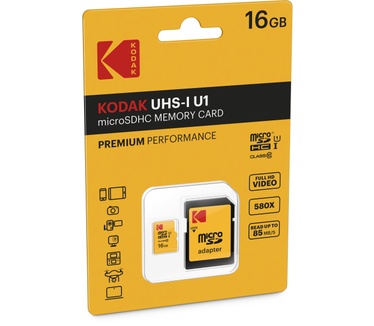 Kodak microSDHC 16GB Class 10 UHS-1 U1 met adapter