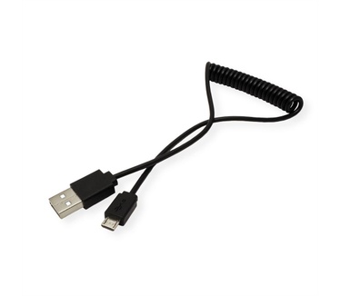 Roline USB 2.0 Spiraalkabel, A male - Micro B male 1,0 m Zwart