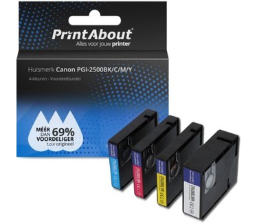 PrintAbout Huismerk Canon PGI-2500BK/C/M/Y Inktcartridge 4-kleuren Voordeelbundel