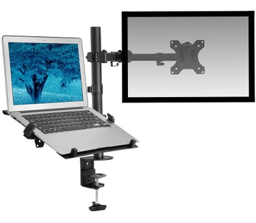 ACT Monitor Bureausteun met Laptoparm, 1 Scherm Tot 32”, 1 Laptop Tot 15,6” Notebooksteun - Zwart