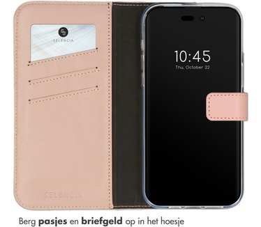 Selencia Echt Lederen Bookcase iPhone 14 Pro Max - Dusty Pink