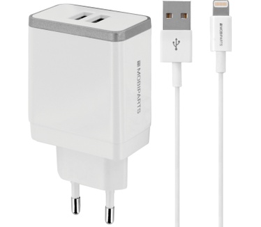 Mobiparts Wall Charger Dual USB 2.4A + Lightning Cable White