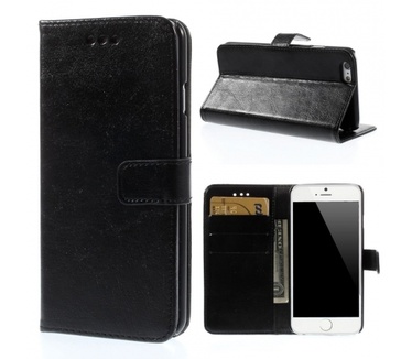 Kees Lederlook Portemonnee Hoesje Apple iPhone 6 - Zwart