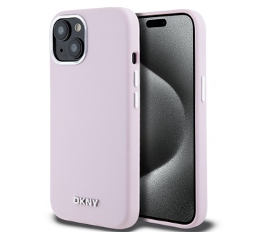 DKNY Silicone Metal Logo Back Case - iPhone 15 (6.1") - Roze Roze