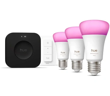 Philips Hue Starterkit: 3 E27 slimme lampen + dimmer switch + Bridge Pro