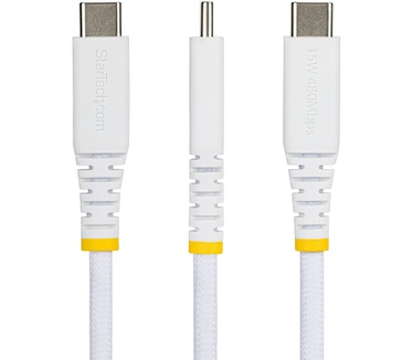 Startech.com 3m USB-A naar USB-C Snellaadkabel, 15W 3A, Dual-Layer Gevlochten Nylon / TPE Mantel, Duurzame USB-A naar USB-C Oplaadkabel, Wit