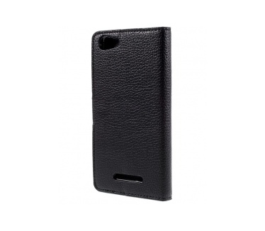 Wiko Lenny 2 Lederen Portemonnee Hoesje Zwart
