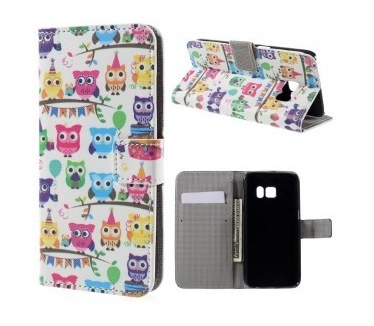 qMust Samsung Galaxy S7 Wallet Case - hoesje met stand - Party Owls