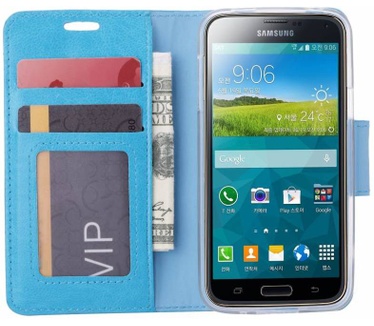 Luxe Lederen Bookcase hoesje voor de Samsung Galaxy S5 Mini - Blauw (Samsung Galaxy S5 Mini) Blauw