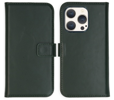 Selencia Echt Lederen Bookcase iPhone 15 Pro - Groen