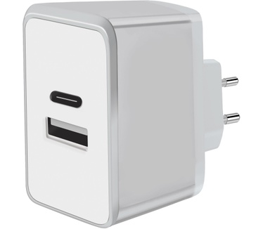 Mobiparts Wall Charger USB-A/USB-C 2.4A + Lightning to USB-C Cable White