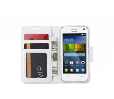 Luxe Lederen Bookcase hoesje voor de Huawei Y360 - Wit (Huawei Y360) Wit