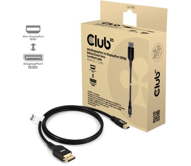 Club 3D Mini DisplayPort™ to DisplayPort™ Bi-Directional VESA DP80 Certified Cable M/M 1m/3.28ft