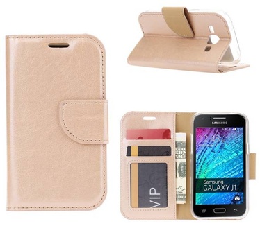 Luxe Lederen Bookcase hoesje voor de Samsung Galaxy J1 - Goud (Samsung Galaxy J1) Goud