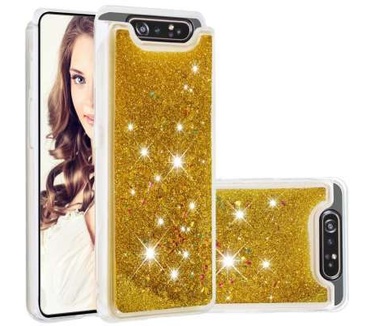 qMust Galaxy A80 Glitter Hoesje Goud Transparant
