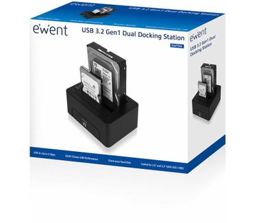 Ewent Dual Docking Station USB 3.1 Gen1 (USB3.0) voor 2.5 en 3.5 inch SATA HDD/SSD Zwart