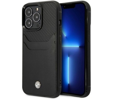 BMW Leather Card Slot Back Case Apple iPhone 14 Pro (6.1") Zwart Zwart