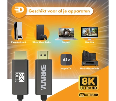 DRIVV . Premium 8K HDMI 2.1 CABLE Antraciet