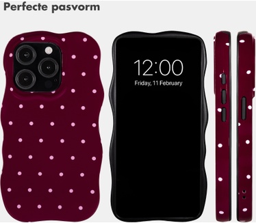 Selencia Vivid Wavy Backcover met MagSafe voor de Apple iPhone 15 Pro - Happy Dots Burgundy