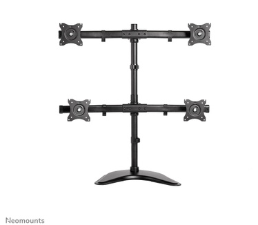Neomounts Tilt/Turn/Rotate Quad Desk Mount (stand, clamp & grommet) for four 10-27" Monitor Screens, Height Adjustable - Black